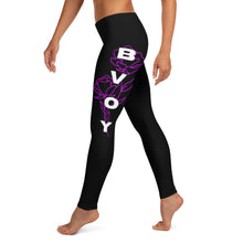 Load image into Gallery viewer, Purple &quot;Rose&quot; BVOY Premium Cut Black Leggings