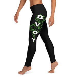 Green "Rose" BVOY Premium Cut Black Leggings